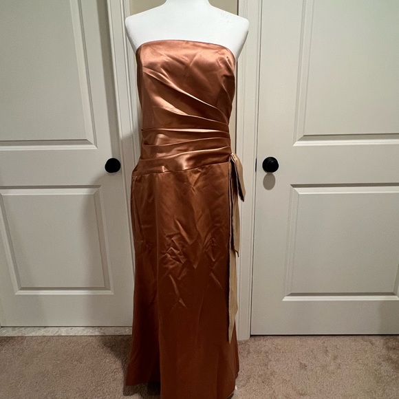 Dessy Gold Butterscotch Evening Bridesmaid’s Prom Dress sz 14 - Picture 4 of 13